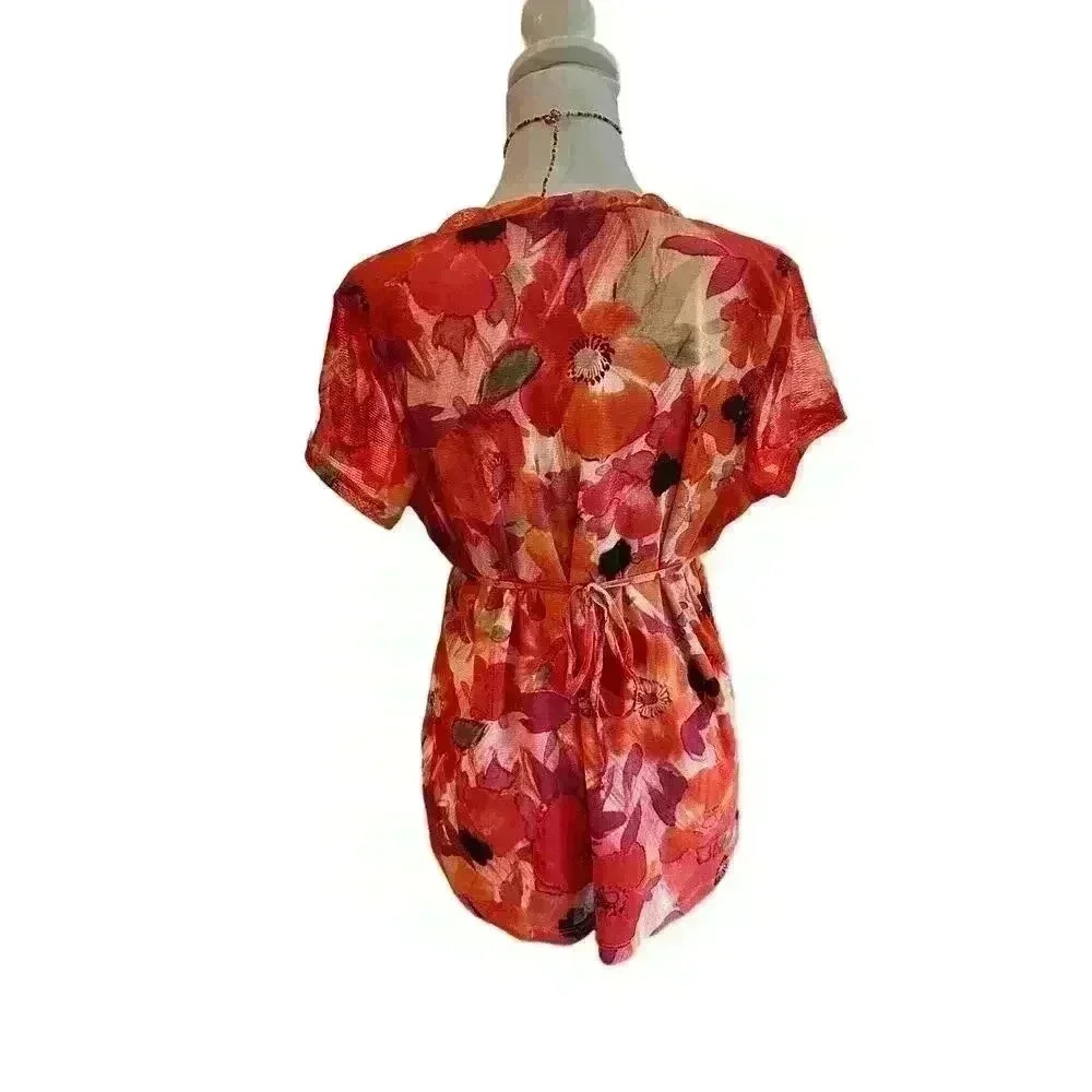AXCESS l Y2K 90s style floral babydoll top with tie waist | SIZE LARGE - Picture 3 of 7